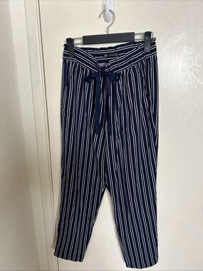 Zara Navy and White Striped Paperbag Waist Pants